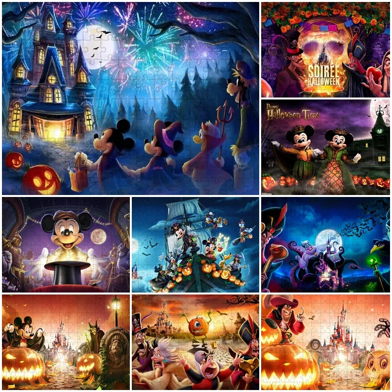 Disney Mickey Mouse Halloween Jigsaw Puzzles Disneyland Magic Kingdom 300/500/1000 Pieces Puzzle Adult Kids Intellectual Toys