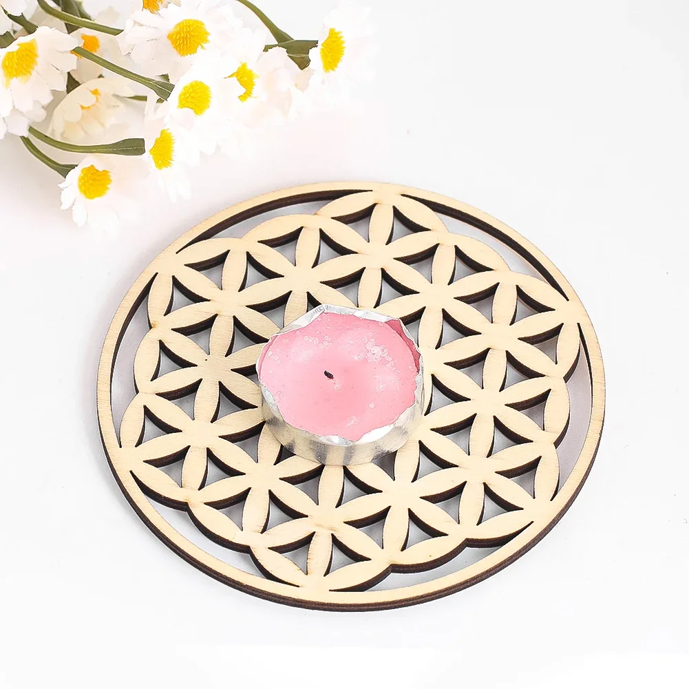 Wood Decorative Boards New Age Movement Openwork Flower of Life Pattern Crystal Healing Aromatherapy Placement Wall Accessories