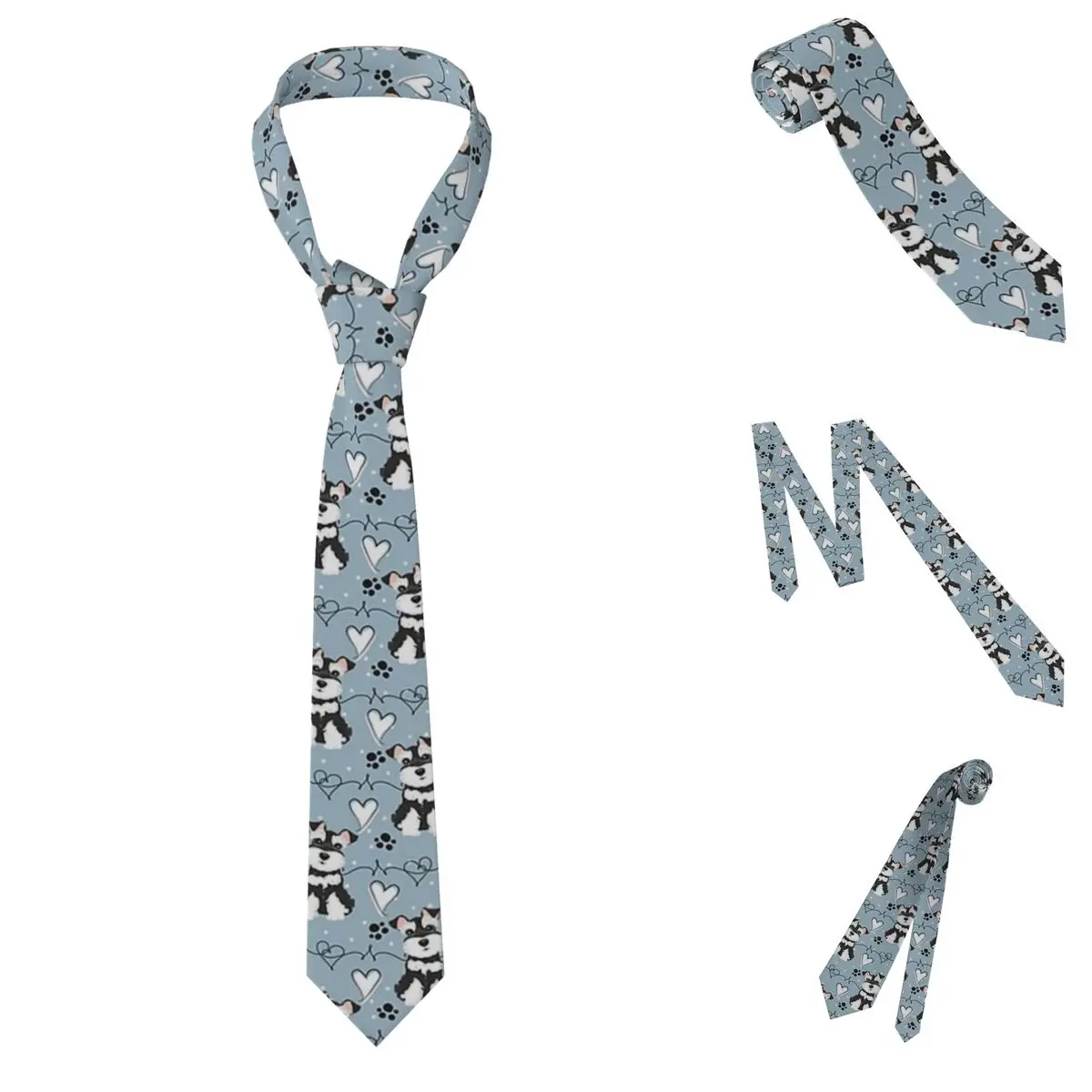 Love Black And White Miniature Schnauzer Necktie for Men Silk Polyester Slim Neck Ties Wedding Accessories Tie Classic Gravatas