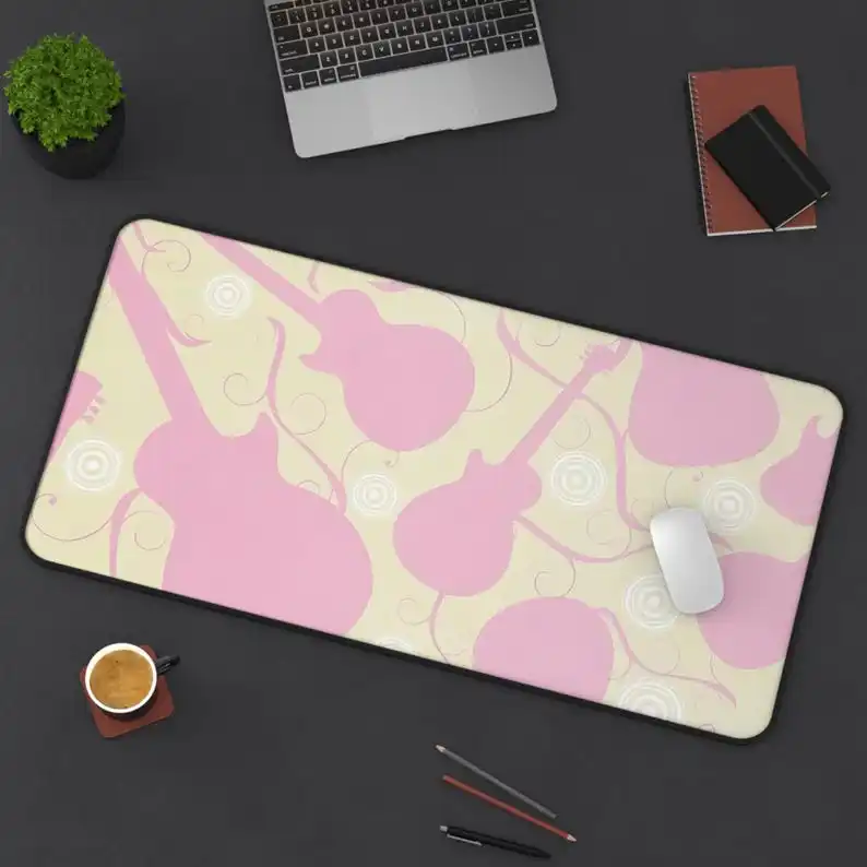 

Pink Guitar Gaming Mouse Pad, Music Office Decorative Pad, Non-Slip Waterproof Gaming Desk Pad, Perfect Gift for Music Lovers