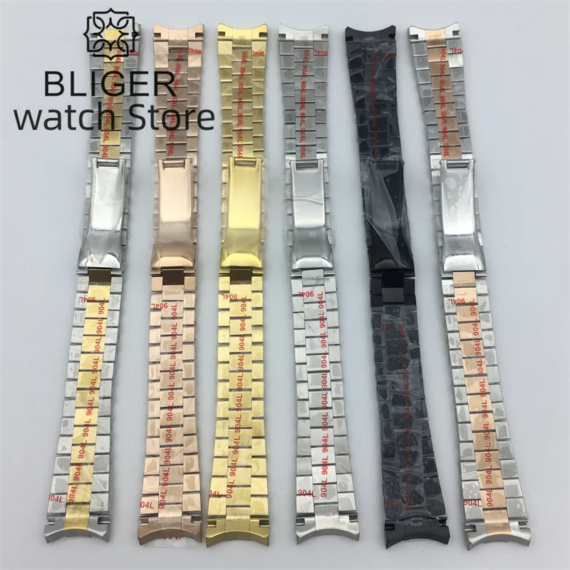 BLIGER 20mm Silver Black Rose Gold Gold bracelet 904L stainless steel with folding buckle fits 36/39/40mm case