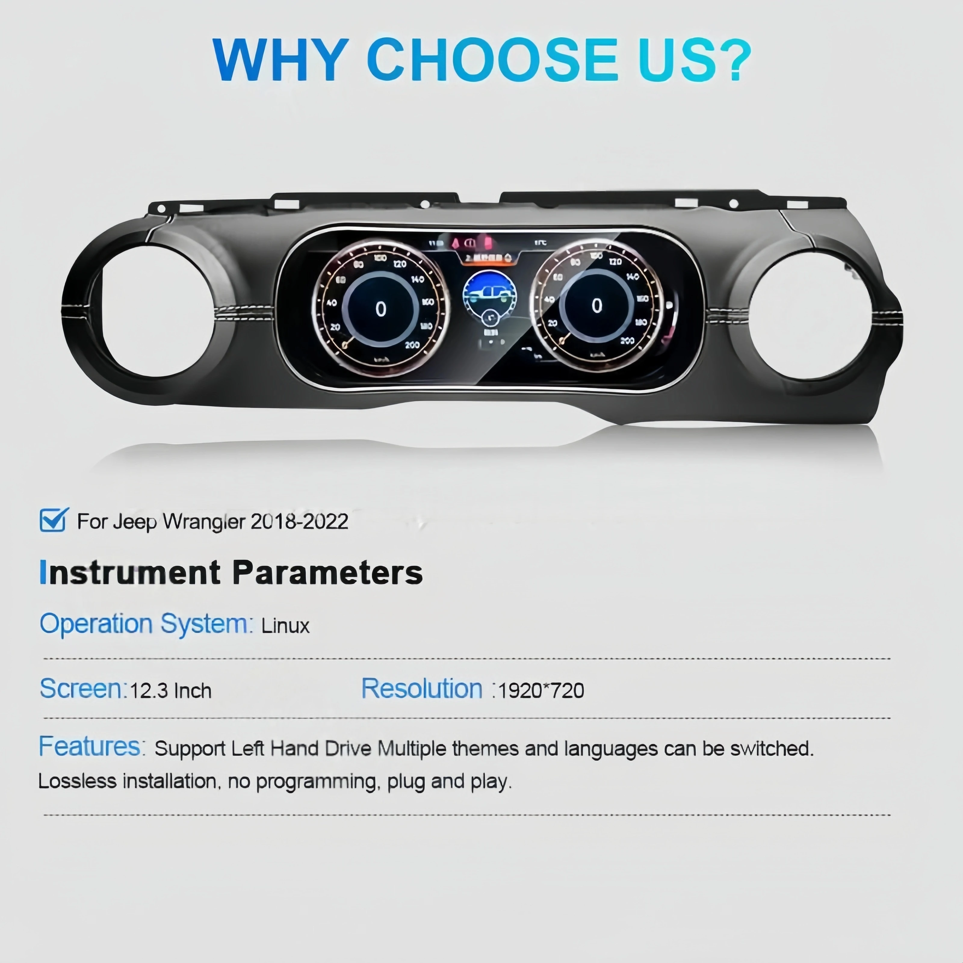 12.3 "Carplay السيارات لوحة سيارة متر ل جيب رانجلر JL 2018-2022 لينكس LCD أداة رقمية العنقودية قمرة القيادة سرعة لوحة #3