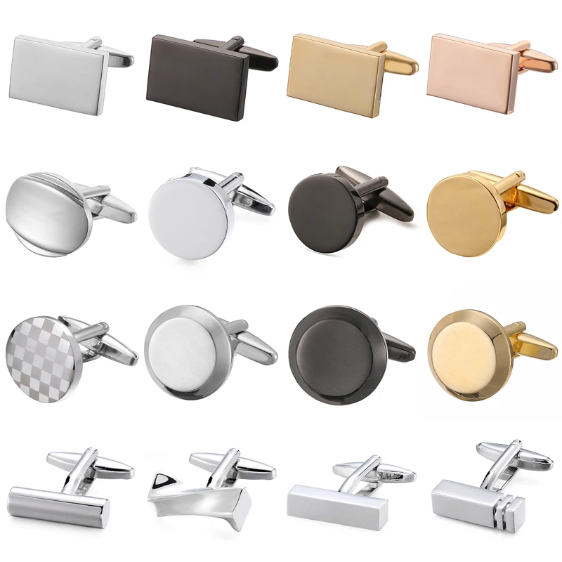 Gemelos de camisa francesa de alta calidad para hombre, puños cuadrados redondos de metal láser clásico, botones, accesorios de traje de boda, regalos de joyería