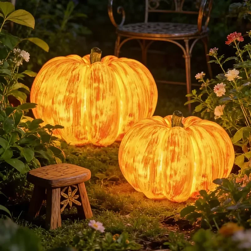 Outdoor Resin IP54 Waterproof Pumpkin Solar Light Halloween Christmas Garden Lawn Lamp Portable Orange 3000K Warm Glow Decor