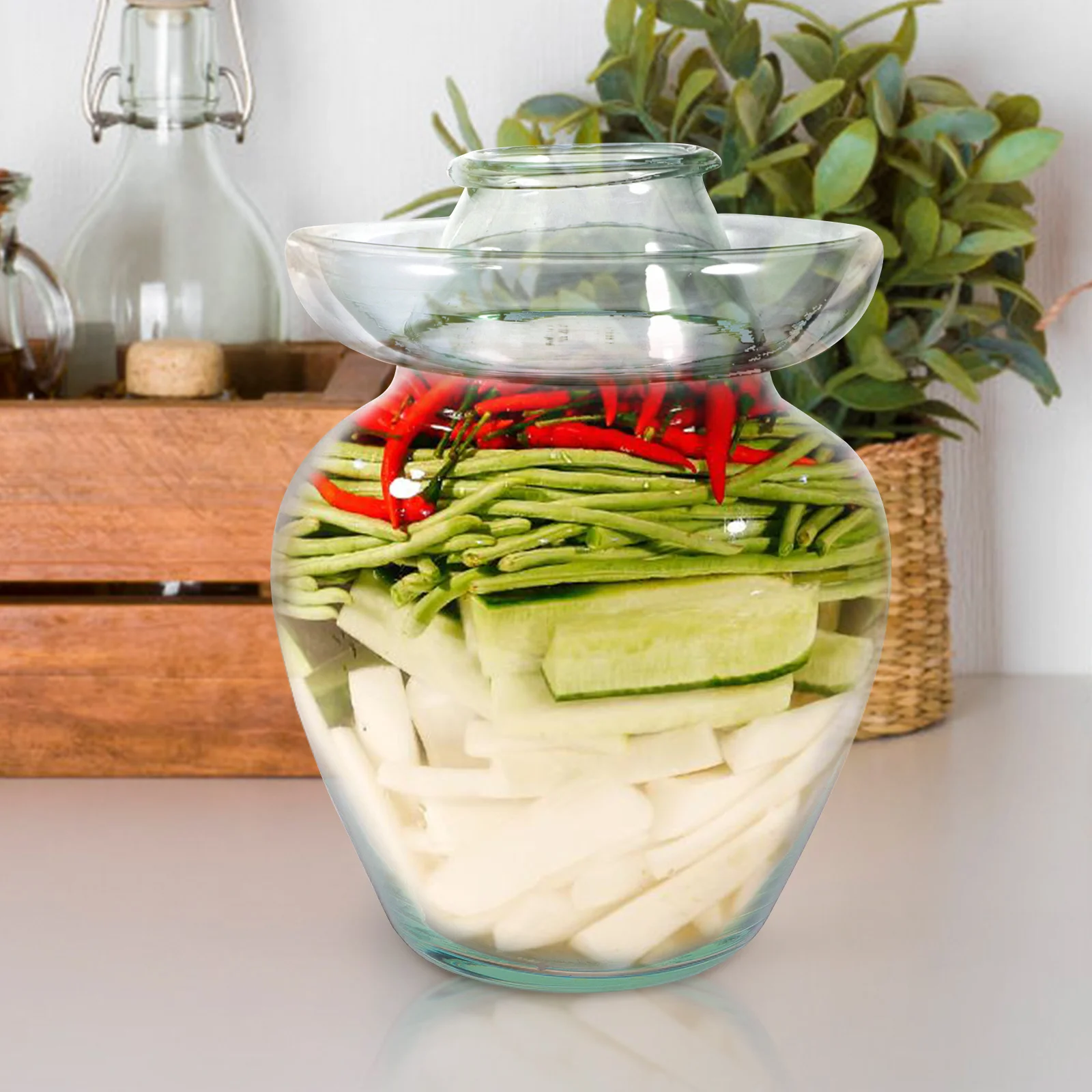 

Glass Pickle Jar Mason Chinese Large Capacity Kitchen Cereals Transparent Storage with Airtight Lid Container Household