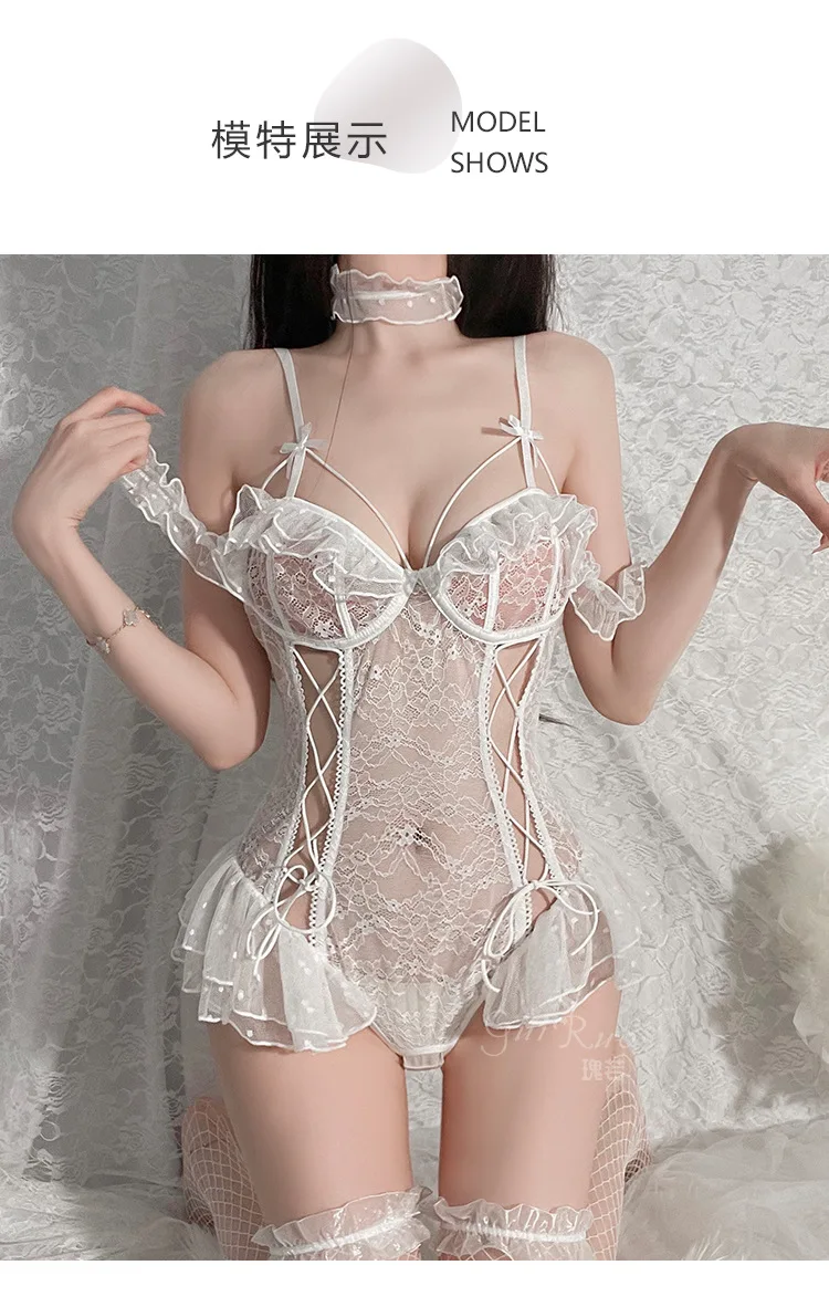 Sex Appeal Netting Perspective Lace Hollow Out Jumpsuit Uniform Sexy Underwear Sexy Pajamas