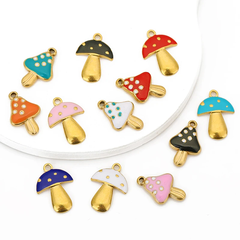 

5pcs/lot Stainless Steel Gold Plated Mushroom Charms Pendants for DIY Earring Necklace Bracelets Jewelry Making Accessories