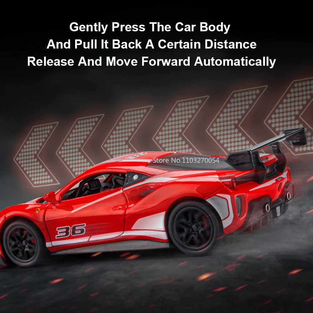 1/32 488 Sports Car Alloy Racing Car Model Toys Diecast Metal Simulation Sound And Light Pull Back Vehicle Collection Child Gift