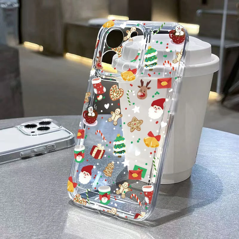 Capa de telefone de silicone macio transparente com padrão de Natal para Xiaomi Redmi Note 14 13 12 Pro Plus 5G 12S 11 10 14C 13C 12C Capa
