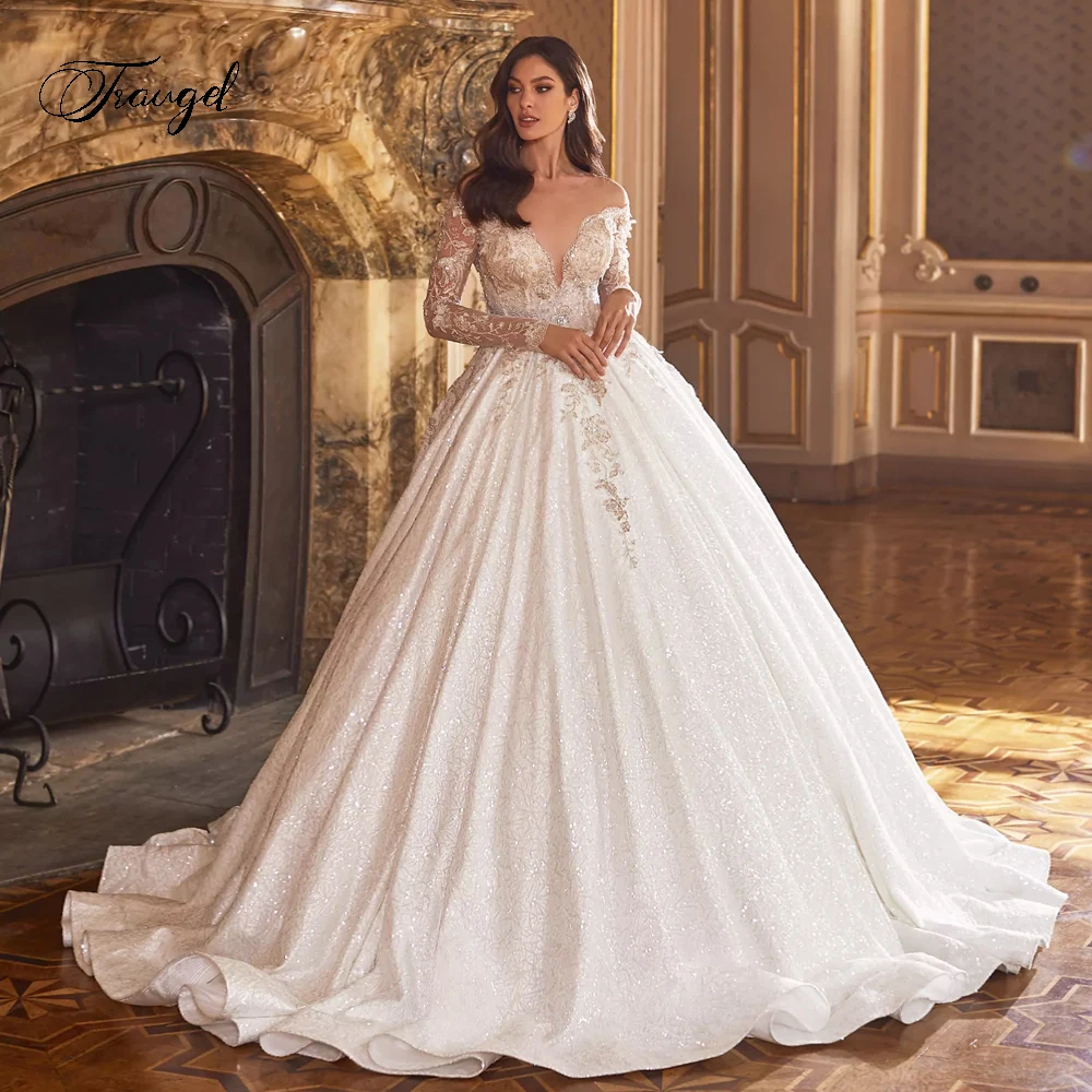 

Customized Sexy Illusion Long Sleeve Vintage A Line Wedding Dresses Exquisite Appliques Court Train Classic Robe De Mariee