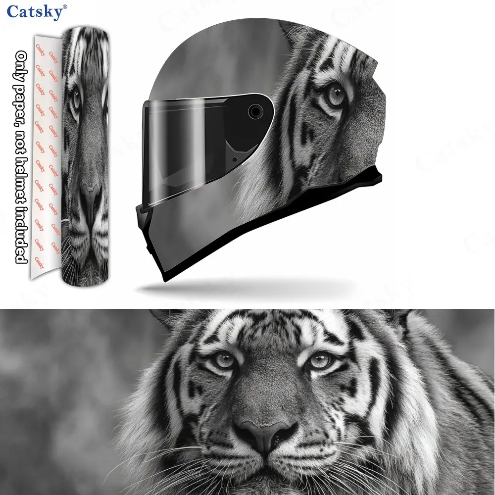 

Черно-белый виниловый шлем с портретом тигра, водонепроницаемые устойчивые к царапинам наклейки на анфас, прочное украшение из ПВХ