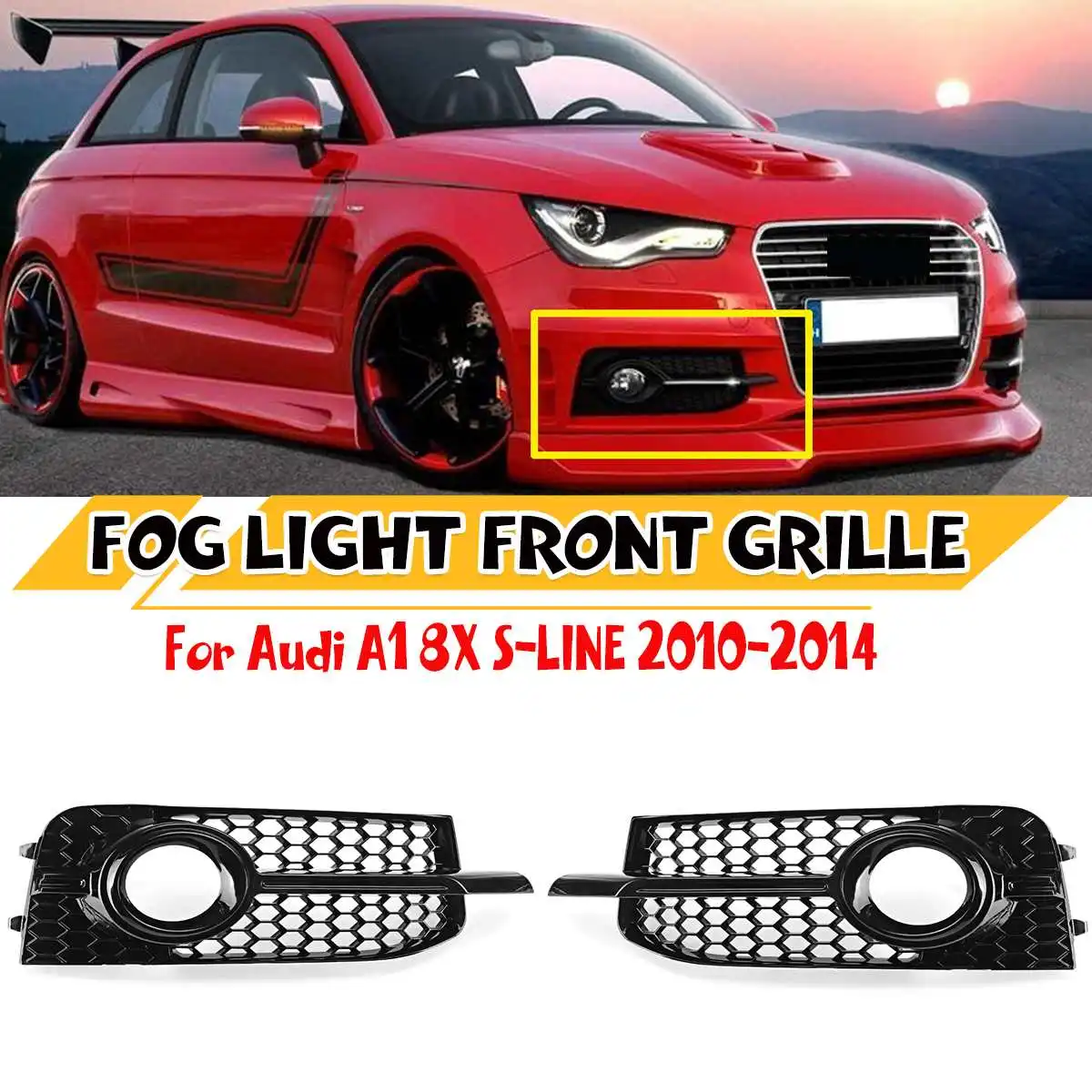 2pcs Car Front Bumper Fog Light Grille Grill Honeycomb For Audi A1 8X S-Line 2010-2014 8X0807682B 8X0807681B Fog Lamp Grill