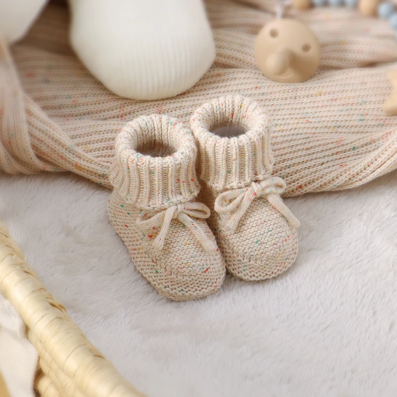 Baby First Walkers Comfortable Pure Color Knit Newborn Netural Bowknot Prewalkers for Infant Toddler Boy Girl Soft Sole Non-Slip