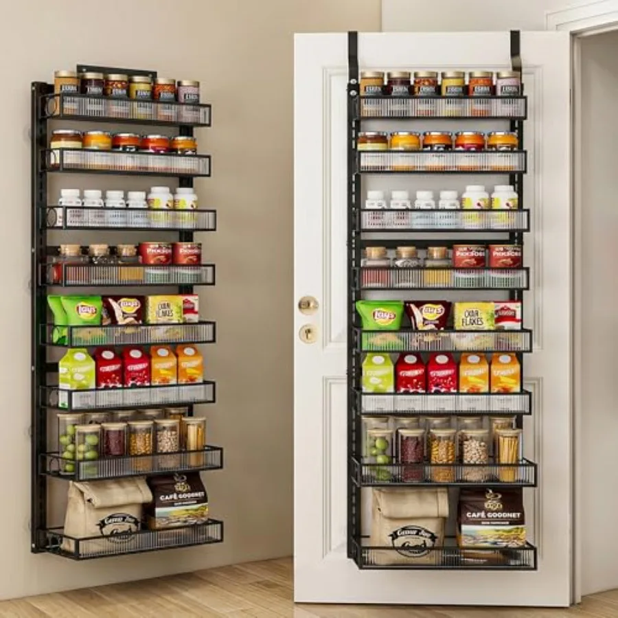 

Over the Door Pantry Organizer 8 Tier Hanging Door or Wall Mounted Spice Rack with Adjustable Acylic BasketHeavy Duty Metal Sea