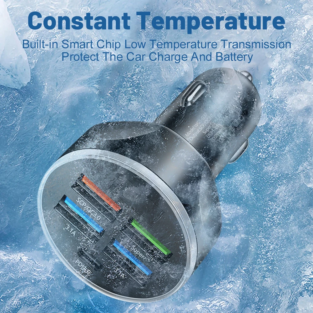 5 Ports Car Charger USB C Car Phone Charger PD Type C Power Adapter in Car Fast Charging For iPhone Samsung Xiaomi Huawei QC 3.0 - náhled 4