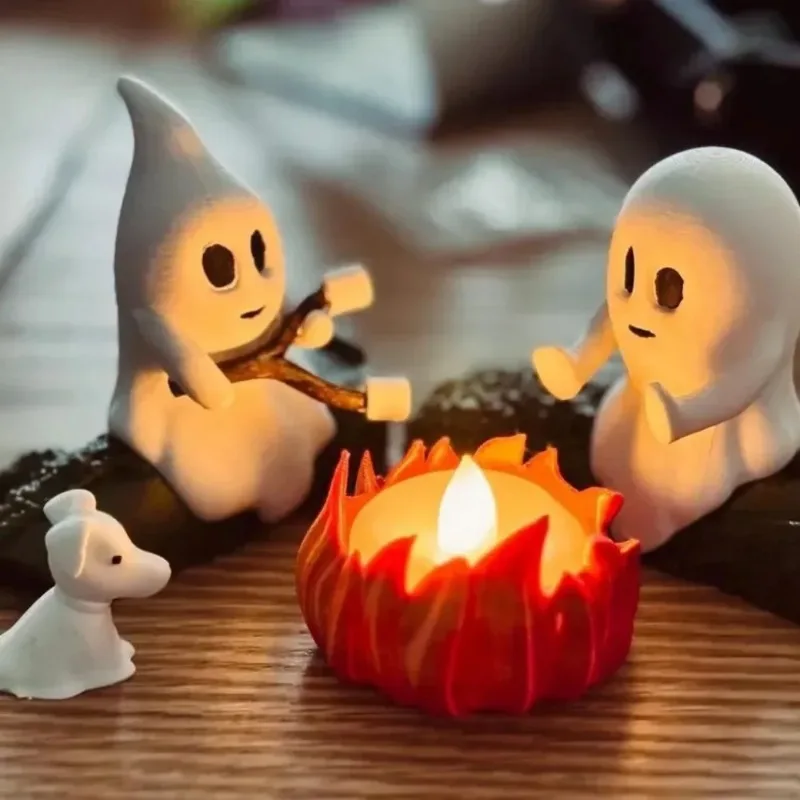 Halloween-Geist-Nachtlicht, Lagerfeuer-Figuren-Set, niedliche Geisterstatue, kleines Lagerfeuer-Licht, lustiges Halloween-Dekor, Geschenk für Zuhause, Party