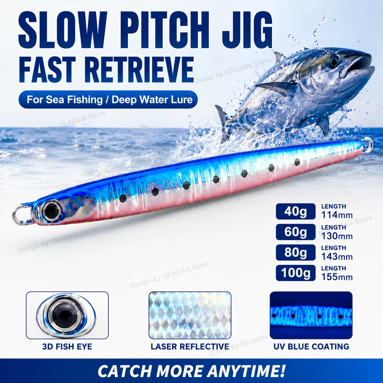 

Blue Pink Slow Fast Jig Lure 3D Eye Bionic Streamlined Corrosion Resistant DIY Bait Boat Fishing For Mackerel Tuna GT
