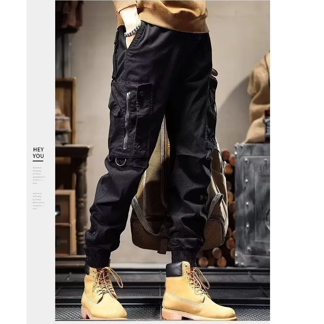 النمط الأمريكي الرجال ملابس العمل السراويل مستقيم الساق عادية في الهواء الطلق التكتيكية فضفاضة تناسب السراويل الطويلة الخريف الربيع الموسم #4