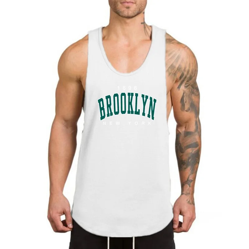 1898 Brooklyn New York Print Running Tank Tops Gym Bodybuilding Fitness Workout Muscle Vests Męskie bawełniane oddychające koszulki sportowe