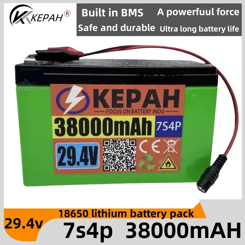 

25.9V 38Ah lithium-ion 18650 battery electric vehicle lithium battery pack 25.9V-29.4V 38000mAH built-in BMS 30A high current