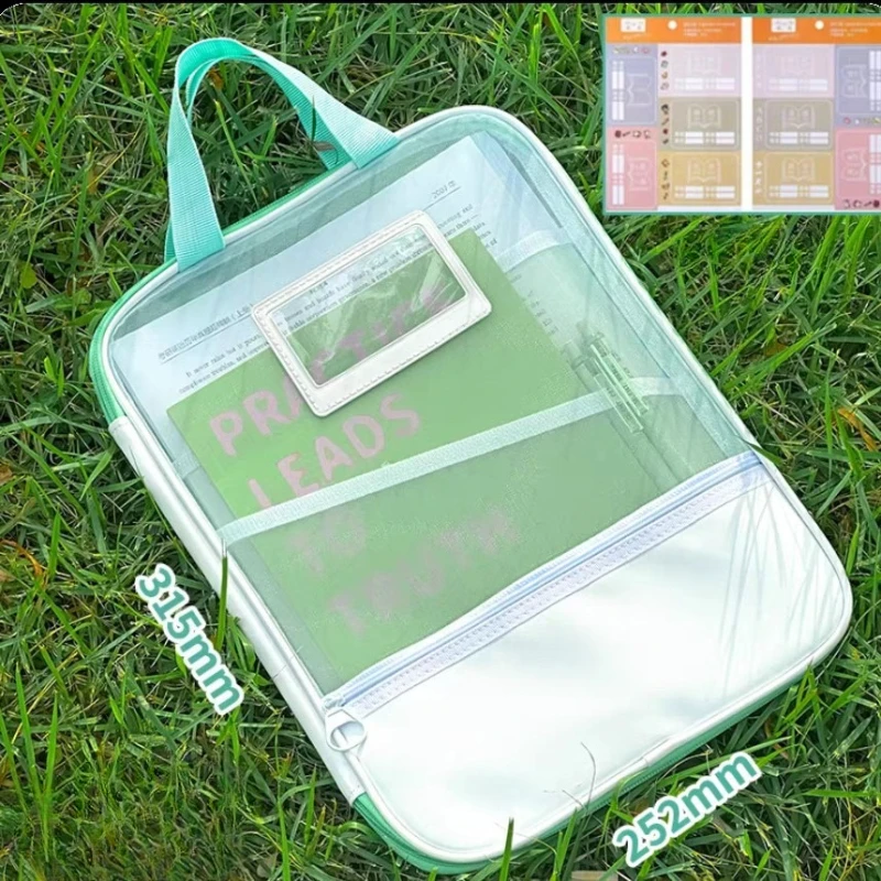 L-Shaped Mesh File Organizer Bag with Zipper Multi-Subject Classification Document Holder Transparent Exam Paper Storage Bag