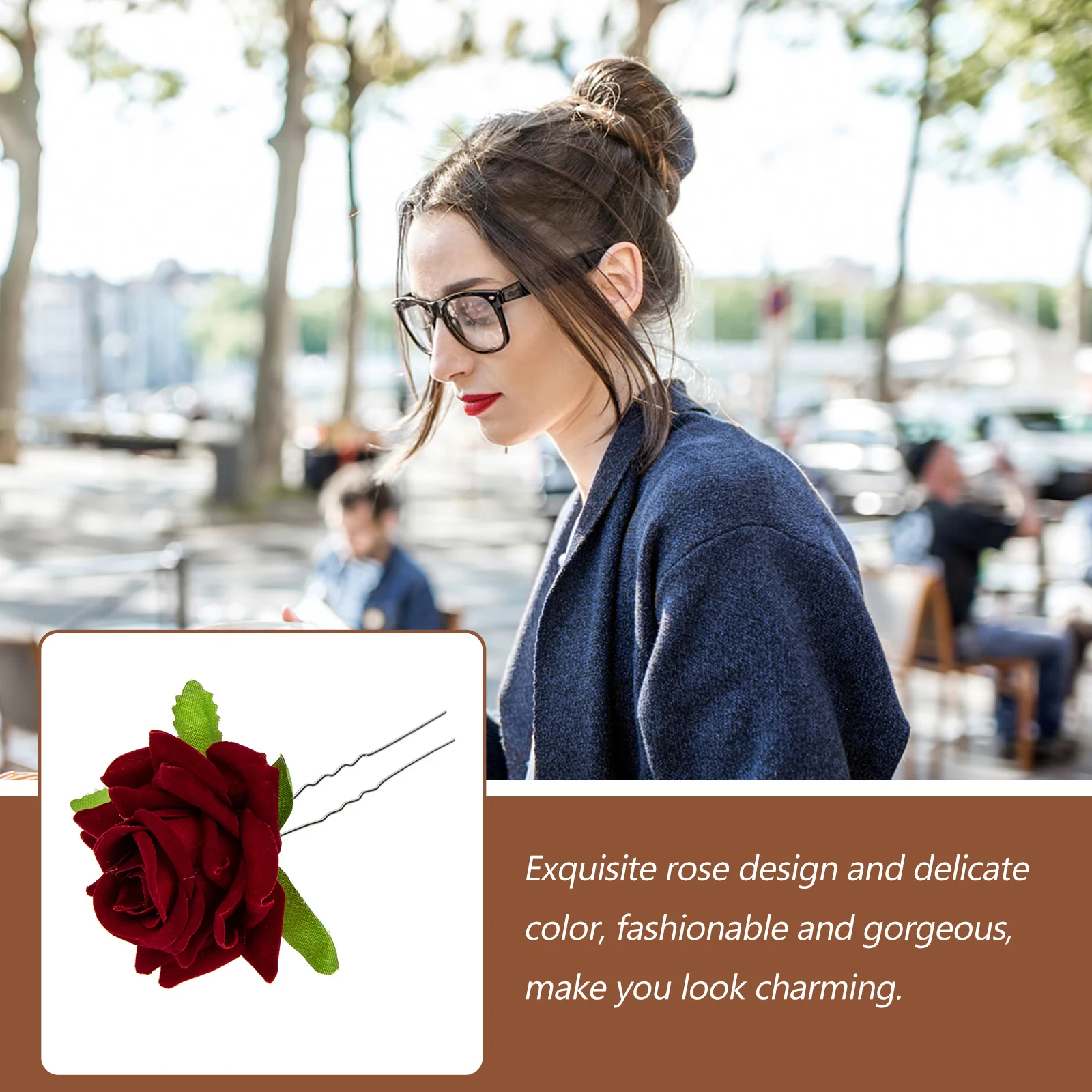 

6Pcs Simulation Rose Hairpin Exquisite U-Shaped Bridal Hair Forks for Wedding Party Prom Garden Events Vintage Women Hair