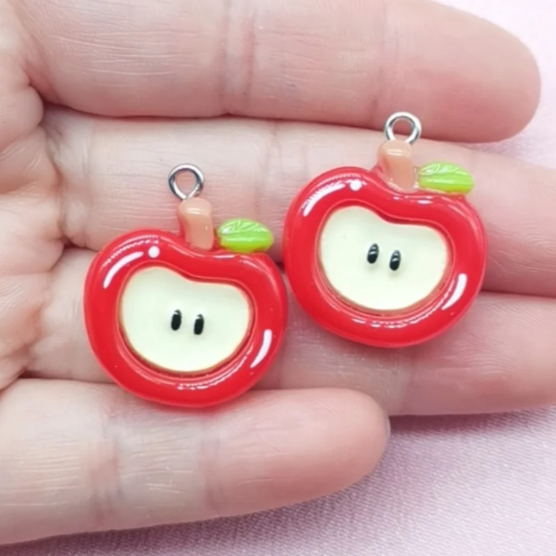 10pcs resin simulated apple pendant, DIY jewelry making earrings necklace keychain accessories
