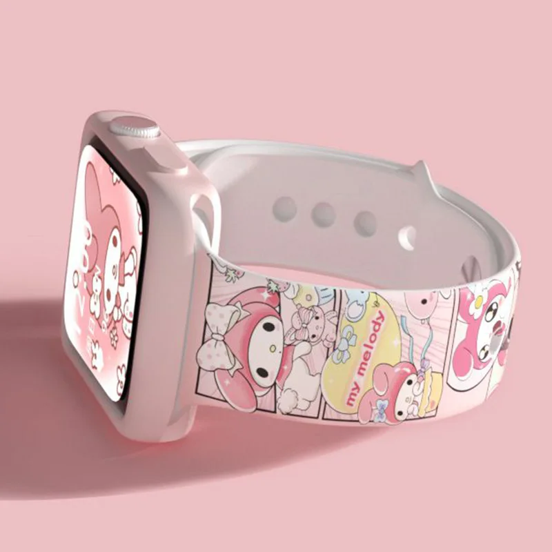 Sanrio Hello Kitty Kuromi My Melody Iwatch Watch Band Cute Anime Cartoon 38 40 42MM Apple Kawaii Silica Gel Watchband Girl Gifts