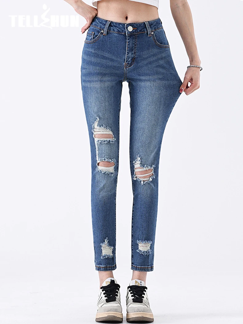 Women Skinny Stretch Rippe Mid Waist Sexy Pencil Pants Denim Trousers Fashion Elastic Slim Casual Pants Streetwear