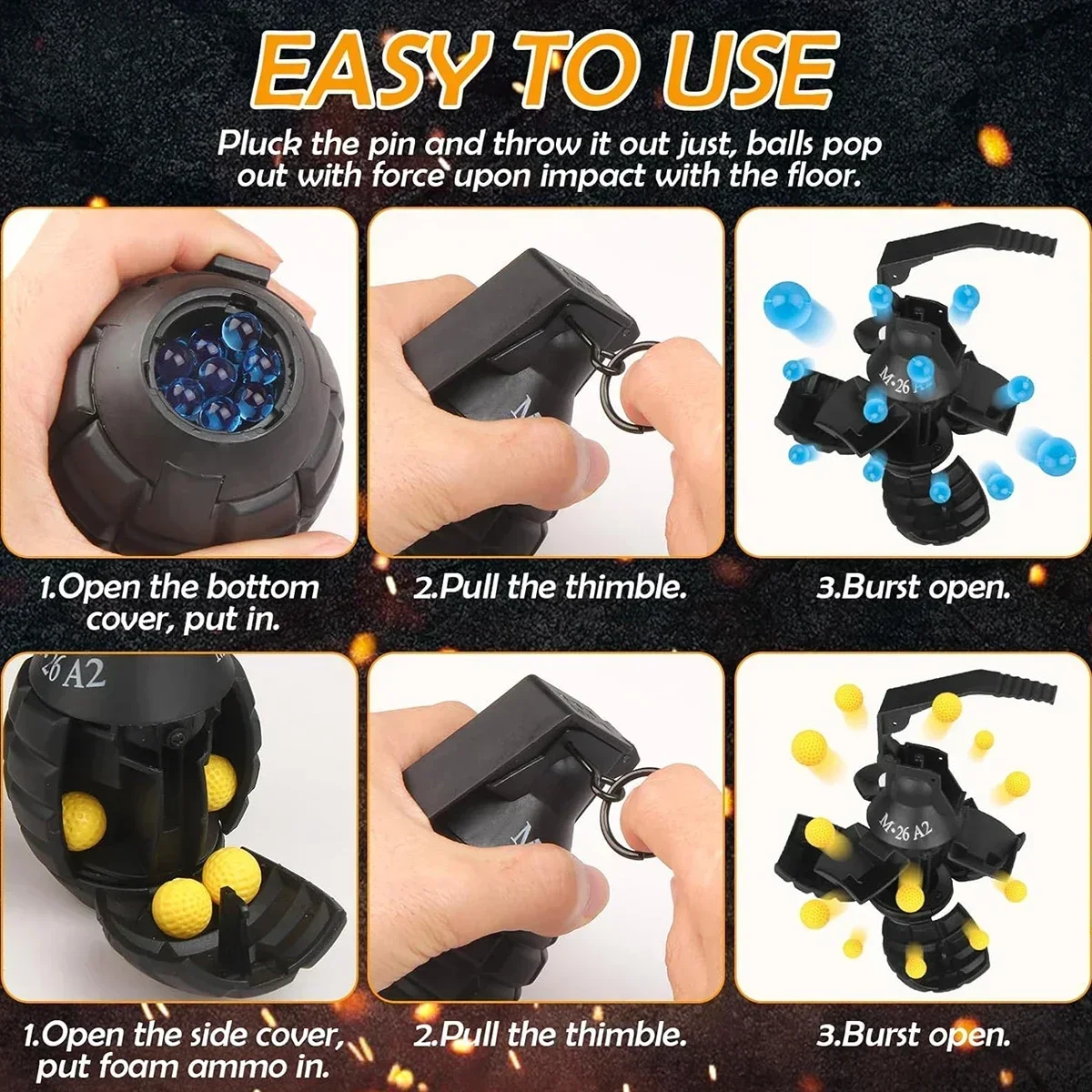 

H1/3PCS M26a2 Нейлоновая модель гранаты, игрушка-граната взрыва, модель гранаты для страйкбола, защита от падения, многоразовая, гелевый шарик, конфетти, мука