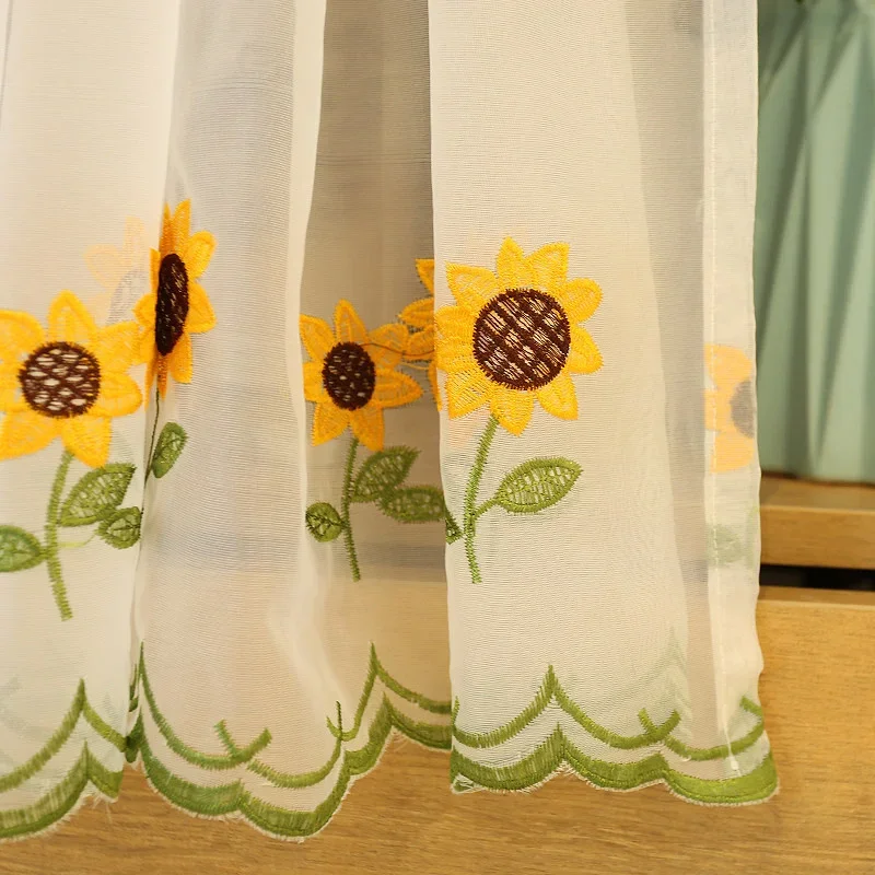 American Pastoral Style Sunflower Pattern Curtain Fabric Kitchen Door Curtains Cafe Living Room Window Kitchen Home Decoration