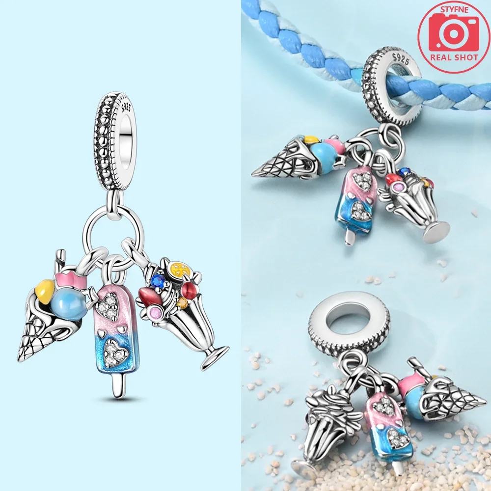 925 Silver Clover Pineapple Ice Cream House Envelope House Beads Fit Bracelet Original Charms Women Gift Jewelry Diy Fine