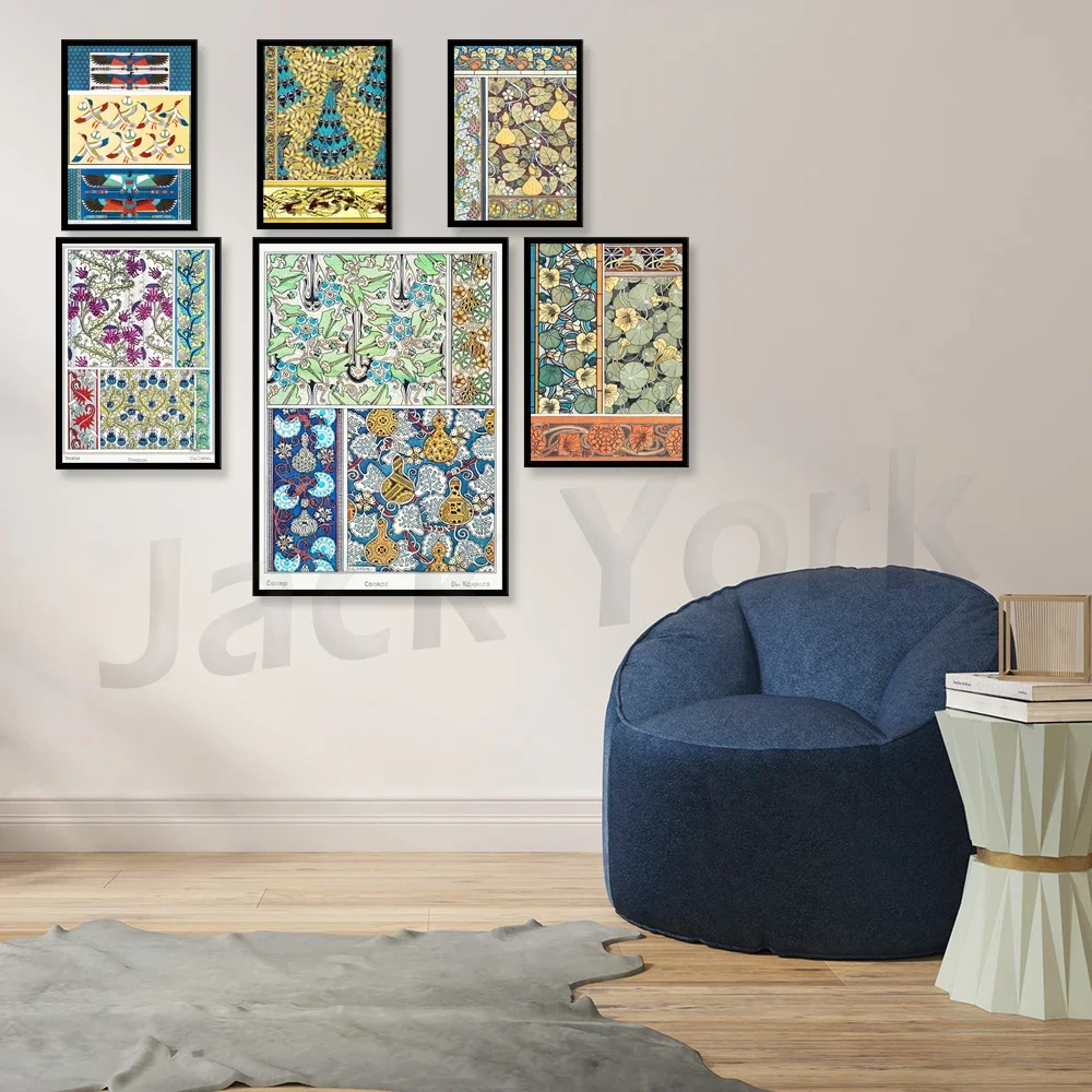 Art nouveau floral print Colorful wall art, Fall wall art ,Nasturium art print , Botanical pattern print ,Art gift