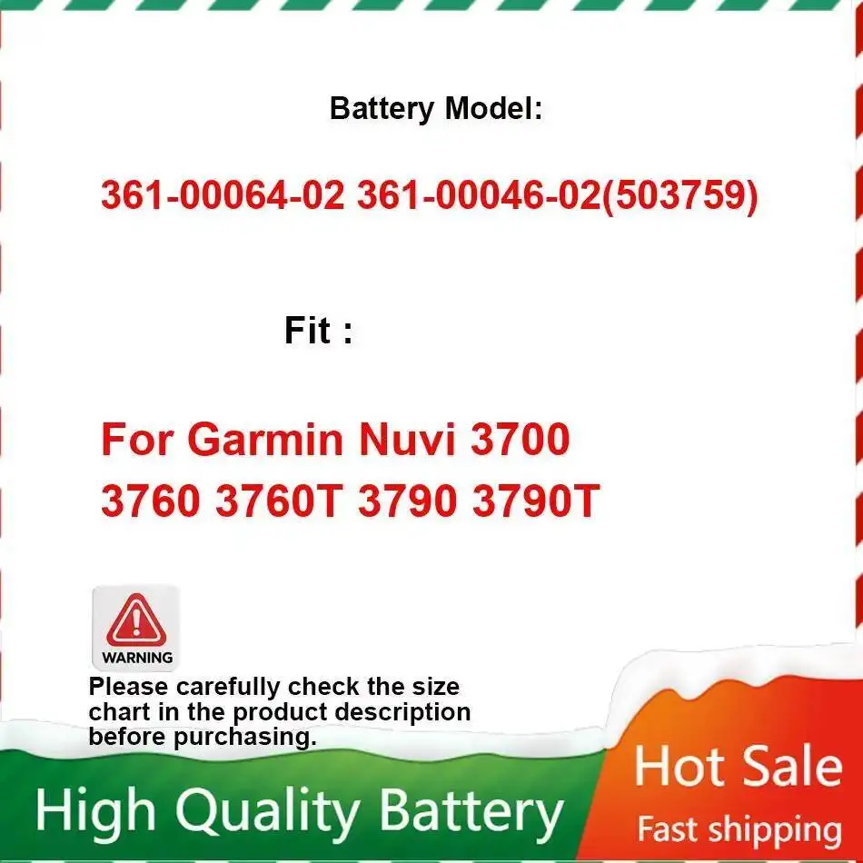 

Аккумулятор автомобильной навигационной системы 1300 мАч для Garmin Nuvi 3700 3760 3760T 3790 3790T 361-00064-02 361-00046-02( 503759 ) батарейки