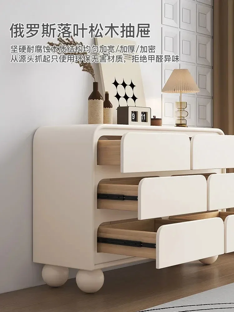 Cream wind bucket cabinet against the wall Modern living room chest of drawers French storage