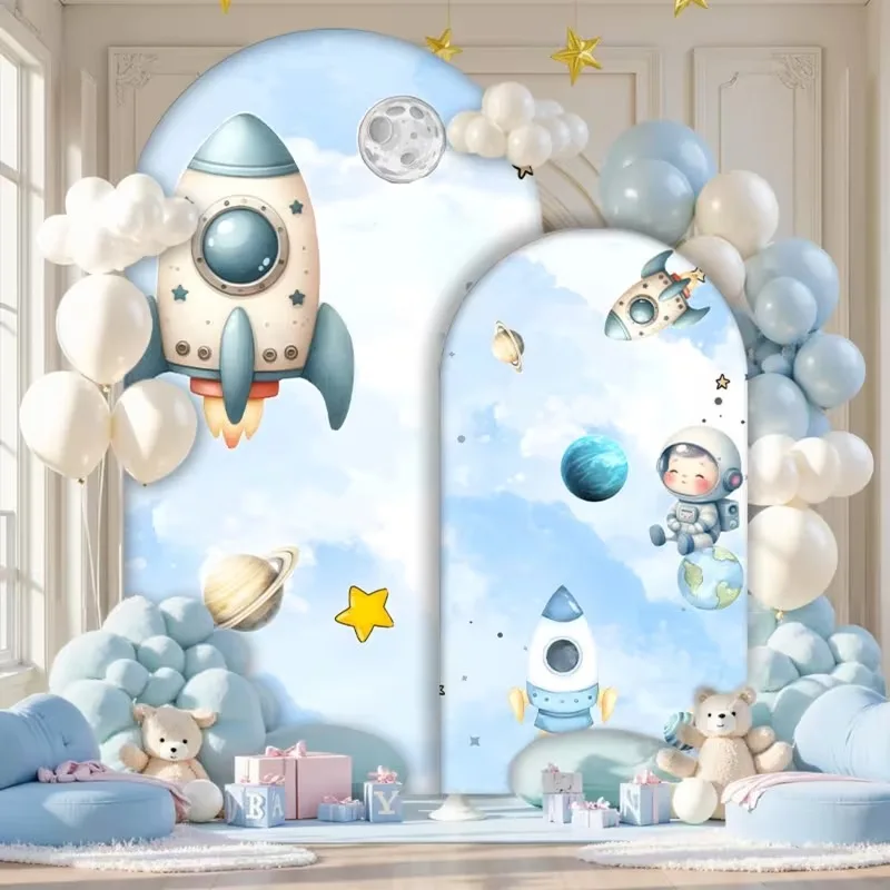 Mehofond Toile de fond personnalisée bleue Galaxie Espace Planète Astronaute pour Fête d'anniversaire garçons, Baby Shower, Décoration d'arche Chiara