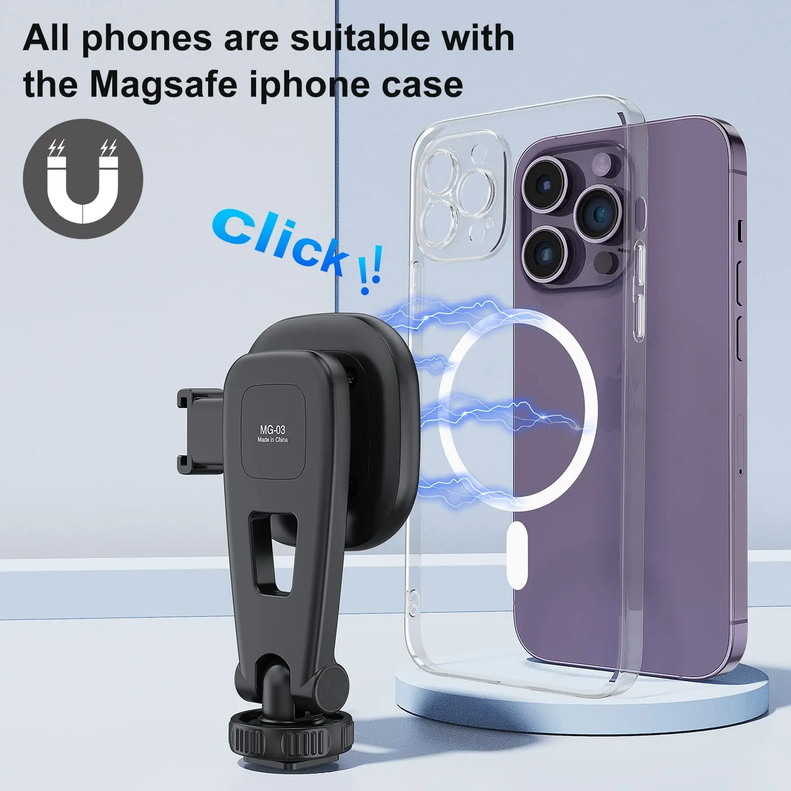 Vrig MG-03 마그네틱 휴대폰 거치대 콜드 슈 삼각대 마운트 클립 거치대, 맥세이프 아이폰용 마그네틱 링, 모든 휴대폰 및 케이스용