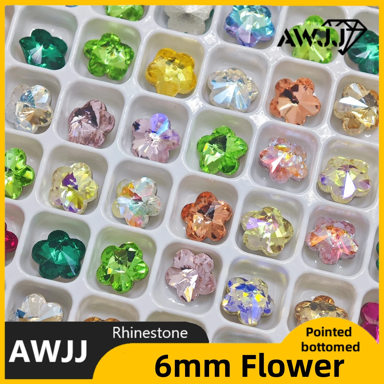 6mm Flower Pointed Back Rhinestones High-Quality Shiny DIY Craft Decorative Gems - Bright & Sparkly Handicraft Accessories