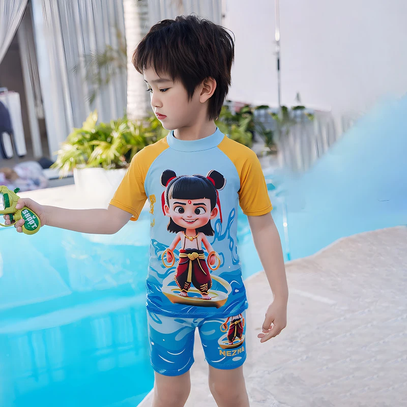 Nezha children's swimsuit boySplit swimsuit new small and medium-sized children's split beach sunscreen quick-drying swimsuit
