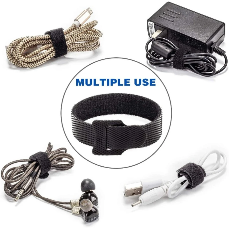 50PCS Multi-purpose Hook and Loop Cable Ties Reusable Wire Organizer Straps for Charger Cables Earphones Desktop Cord Management