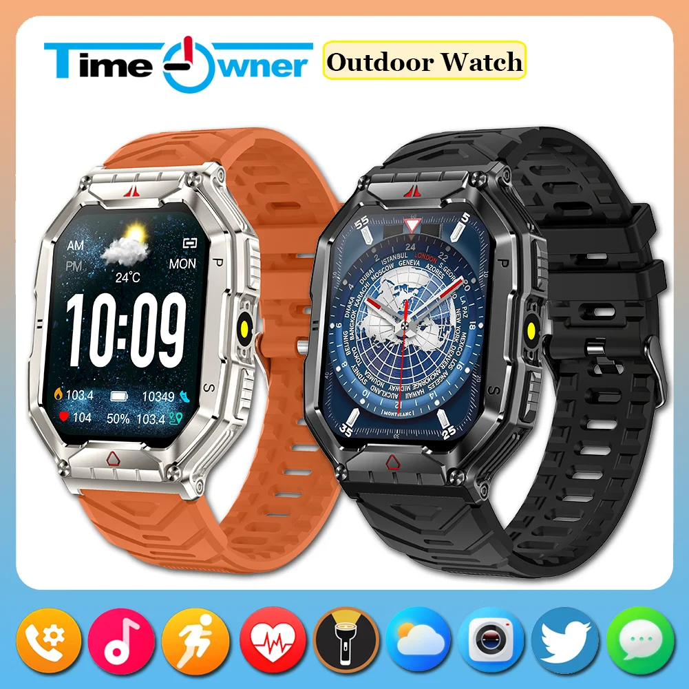 

Time Owner New Men's Smart Watch 2024 Durable Outdoor Sports Wristband Heart Rate Monitoring LED Flashlight Bluetooth Call Watch