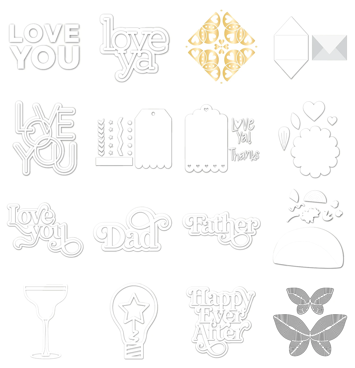 Valentine's Day Love You Dad Words Love Ya Butterfly Hot Foil Plate Cutting Dies for Scrapbooking Paper Making Frame Craft Card