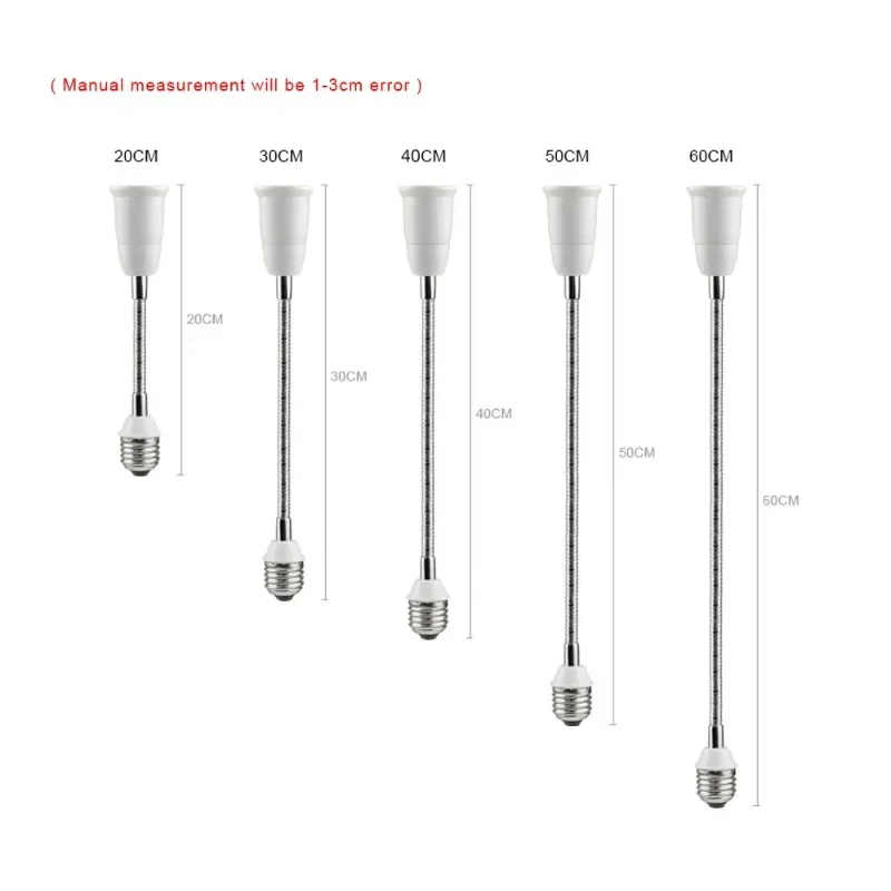 20CM 30CM 40CM 50CM 60CM Flexible E26 to E27 LED Bulb Extension Lamp Holder Light Socket Adapter LED Lamp Holder Converter