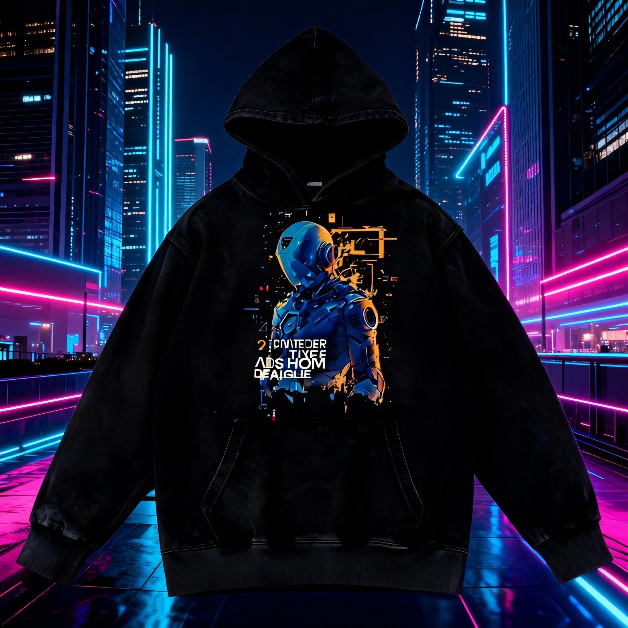 التخصيص خمر هوديي غسلها | الرجعية السوداء | أسلوب المستقبل | سويت شيرت للجنسين | هوديي ثقيل الوزن | هوديي القطن #2