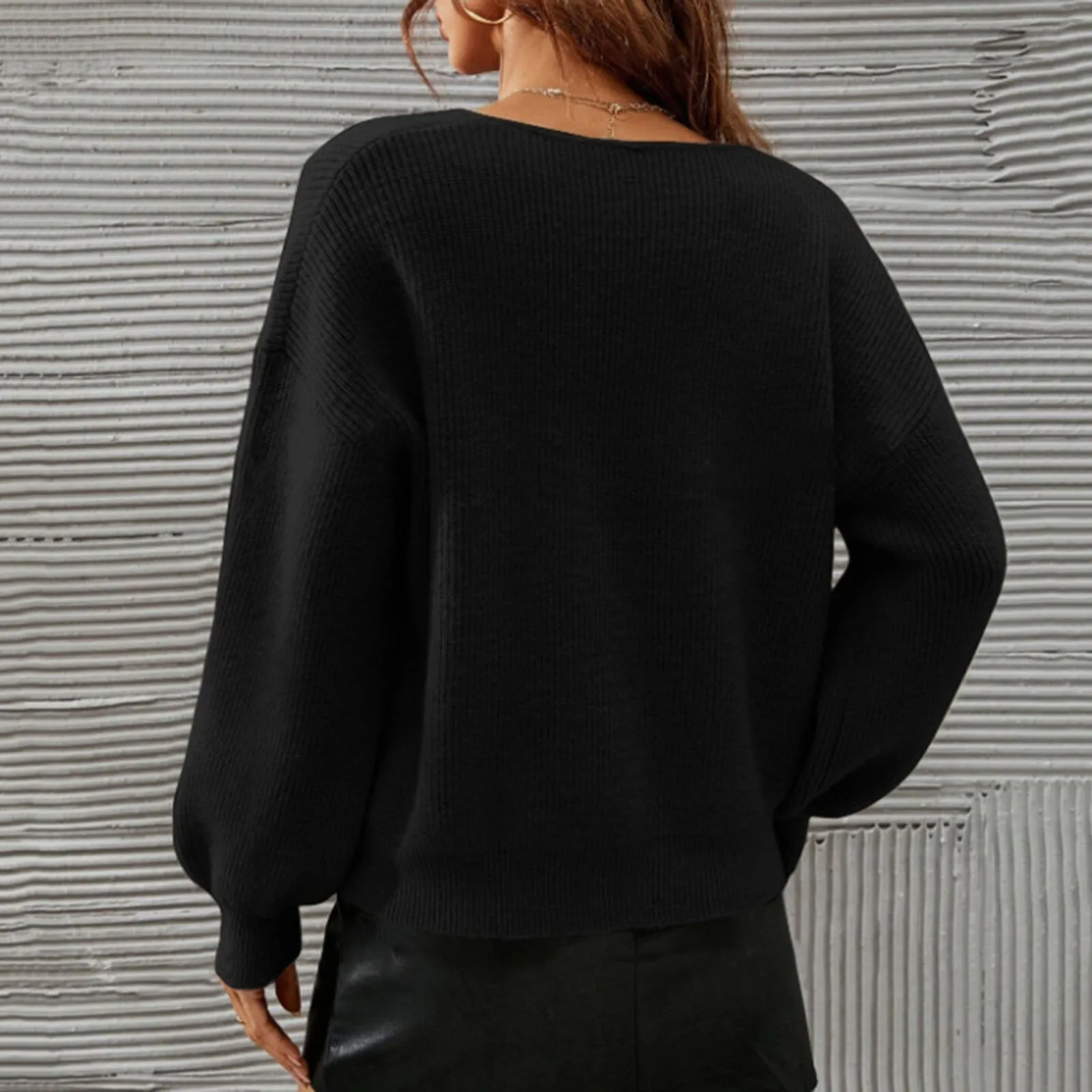 

Women'S Fashionable Loose-Fitting Long-Sleeved V-Neck Knitted Solid Color Top Ropa De Mujer Sweater De Mujer Pull Femme New