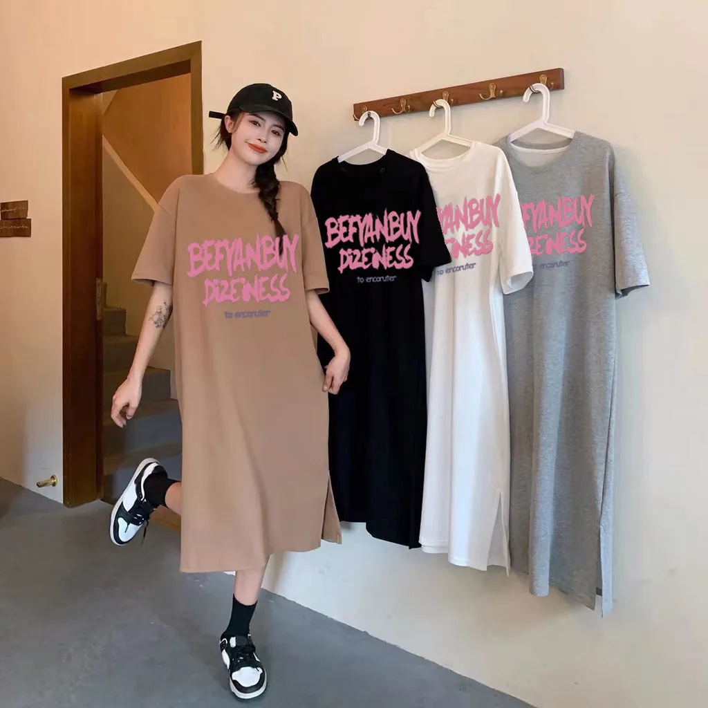 Summer Korean Letter Printing New Loose Short Sleeve Comfortable Women Maternity Dress