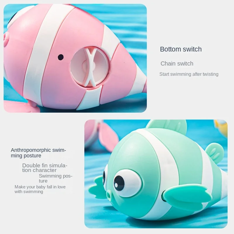 Baby Water Toys Cartoon Animal Swimming Fish Shower Bath Toys Floating Wind Up Classic Clockwork Toys For Baby Toddler