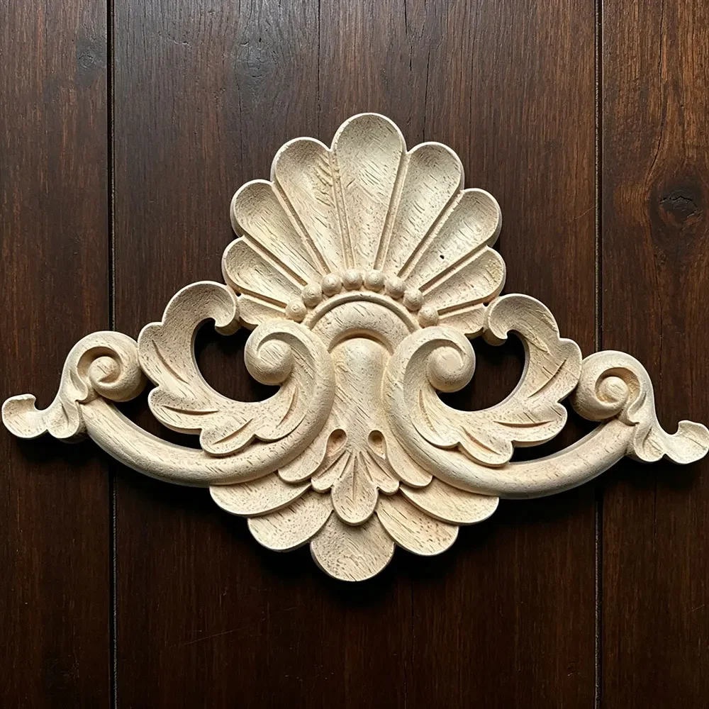 28-42cm Rubber Wood Carved Onlay Applique Unpainted Furniture for Vintage Home Decor Door Cabinet Decoration Color Figurine DIY