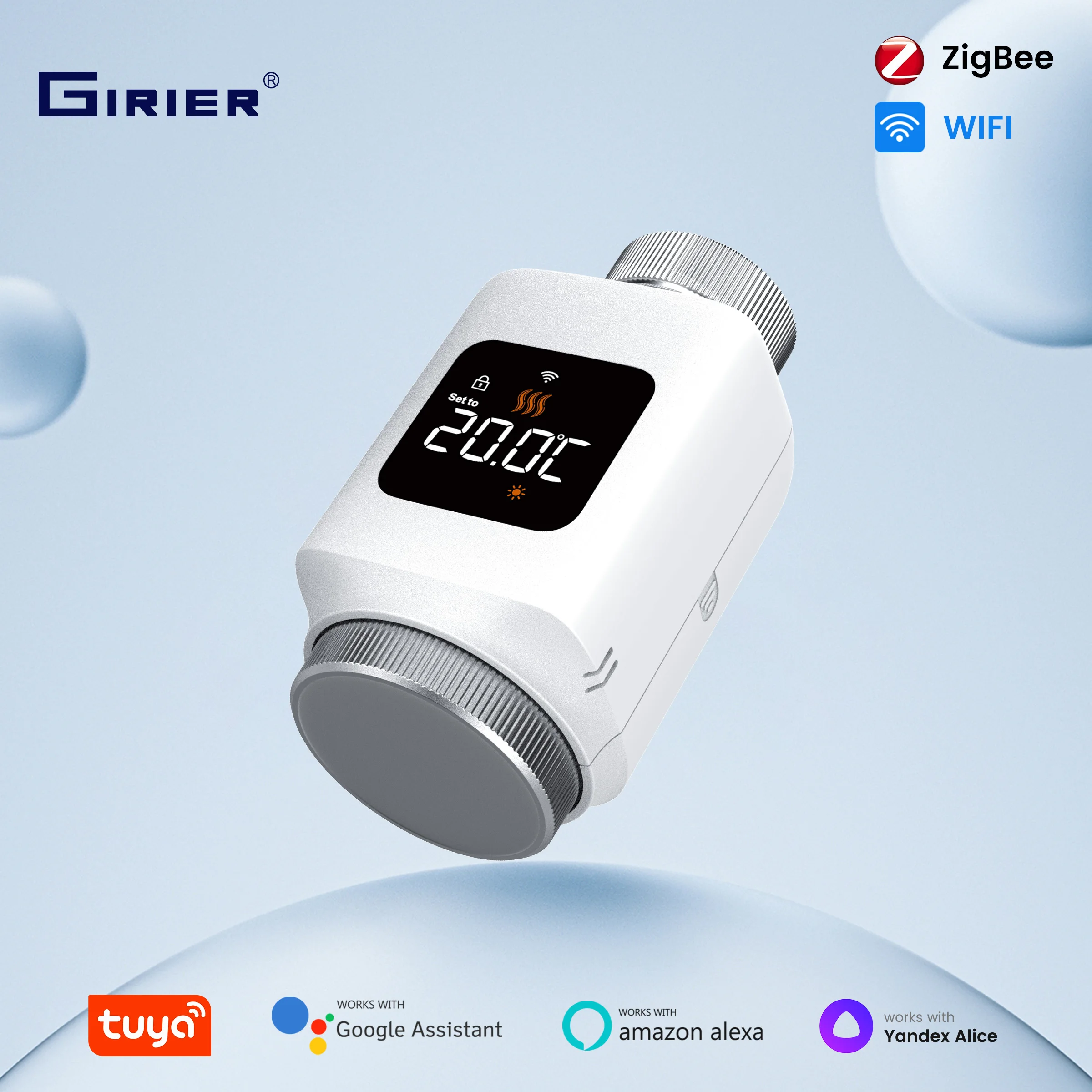 GIRIER Tuya Smart Thermostatic Radiator Valve ZigBee/WiFi TRV Programmable Thermostat Works with Alexa Hey Google Home Assistant