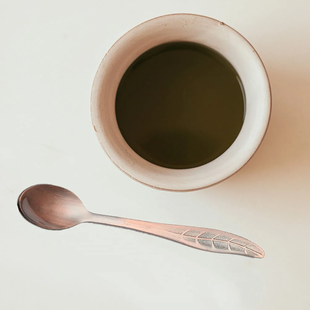 

4Pcs Leaf Shaped Dessert Spoons Stainless Steel Vintage Coffee Scoops for Afternoon Tea Cake Watermelon Ice Cream Home Household